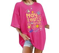 WIEIYM Women Oversized T Shirt Magical T-Shirt Funny Planet Graphic Tshirts Ladies Vintage Baggy T Shirts Summer Crew Neck Short Sleeve Loose Tunic Stars Movie Science Fiction Lover Tee Top