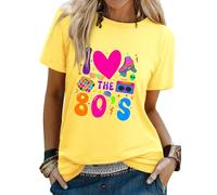 WIEIYM Women T-Shirt 80s Tshirt Retro Fancy Dress Party Tees Funny Costume Outfit Tops Halloween Short Sleeve Yellow