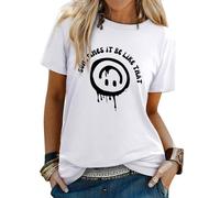 WIEIYM Women T Shirt Crew Neck Summer T-Shirts Tee Smile Graphic Ladies Tshirt Something It Be Like That Unisex Basic Tops 2XL White