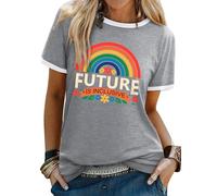 WIEIYM Women T-Shirt Ladies Pride Tshirt Rainbow Graphic Slogan Tshirts The Future is Inclusive Cotton T Shirt Men Teens Summer Tee Causal Tops