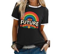 WIEIYM Women T-Shirt Ladies Pride Tshirt Rainbow Graphic Slogan Tshirts The Future is Inclusive Cotton T Shirt Men Teens Summer Tee Causal Tops