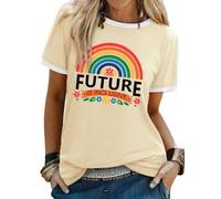 WIEIYM Women T-Shirt Ladies Pride Tshirt Rainbow Graphic Slogan Tshirts The Future is Inclusive Cotton T Shirt Men Teens Summer Tee Causal Tops