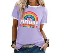 WIEIYM Women T-Shirt Ladies Pride Tshirt Rainbow Graphic Slogan Tshirts The Future is Inclusive Cotton T Shirt Men Teens Summer Tee Causal Tops