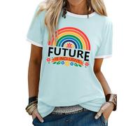 WIEIYM Women T-Shirt Ladies Pride Tshirt Rainbow Graphic Slogan Tshirts The Future is Inclusive Cotton T Shirt Men Teens Summer Tee Causal Tops