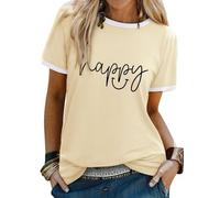 WIEIYM Women T Shirt Smile Be Happy Tshirt Crew Neck T-Shirts Unisex Summer Tee Causal Basic Cotton Tops