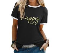 WIEIYM Women T Shirt Smile Be Happy Tshirt Crew Neck T-Shirts Unisex Summer Tee Causal Basic Cotton Tops