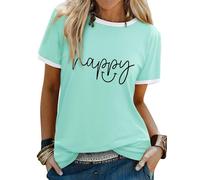 WIEIYM Women T Shirt Smile Be Happy Tshirt Crew Neck T-Shirts Unisex Summer Tee Causal Basic Cotton Tops