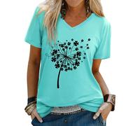 WIEIYM Women T-Shirts V Neck Dandelion Graphic Tshirts Summer Ladies T Shirts Casual Tee Shirt Teenager Girls Tops