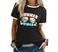 WIEIYM Womens Hawaii T Shirt Sunglasses Flower Sunset Summer Tee