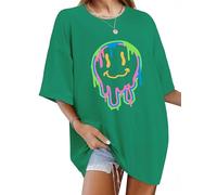 WIEIYM Women's Oversized Crew Neck Short Sleeve Loose Top Summer T-Shirts Printed Casual Blouse, Sea Green, L