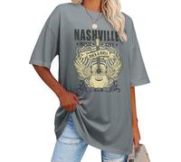 WIEIYM Womens Oversized Nashville Music T Shirt Rock Tshirts Vintage Guitar Wings Graphic Tee Shirt Country Concert Band Short Sleeve Tops Light Grey
