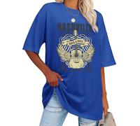 WIEIYM Womens Oversized Nashville Music T Shirt Rock Tshirts Vintage Guitar Wings Graphic Tee Shirt Country Concert Band Short Sleeve Tops Royal Blue
