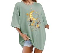 WIEIYM Women's Oversized T-Shirt, Boho Sun and Moon Graphic Tee, Baggy Celestial Printed Tops, Casual Loose Fit Dropped Shoulder Summer T-Shirt, Aesthetic Festival Shirt