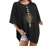 WIEIYM Women's Oversized T-Shirt, Boho Sun and Moon Graphic Tee, Baggy Celestial Printed Tops, Casual Loose Fit Dropped Shoulder Summer T-Shirt, Aesthetic Festival Shirt