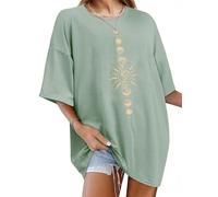 WIEIYM Women's Oversized T-Shirt, Boho Sun and Moon Graphic Tee, Baggy Celestial Printed Tops, Casual Loose Fit Dropped Shoulder Summer T-Shirt, Aesthetic Festival Shirt