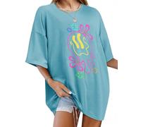 WIEIYM Women's Oversized T Shirt Ladies Baggy T Shirts Breathable Summer Tee Crew Neck Tunic Tshirt Casual Short Sleeve Tops Printed with Smile Face Graphic