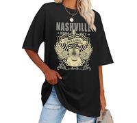 WIEIYM Womens Oversized T Shirt Nashville Music Rock Guitar Top Black