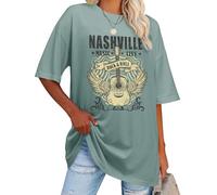 WIEIYM Womens Oversized T Shirt Nashville Music Rock Guitar Top Green