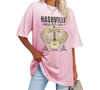 WIEIYM Womens Oversized T Shirt Nashville Music Rock Guitar Top Pink