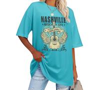 WIEIYM Womens Oversized T Shirt Nashville Music Rock Guitar Top Sky Blue