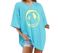 WIEIYM Women's Oversized T-Shirt Smile Graphic Tee Baggy Summer Top | Breathable Cotton Material, Versatile Graphic Design for Casual Wear, S-2XL, Crew Neck Loose Fit