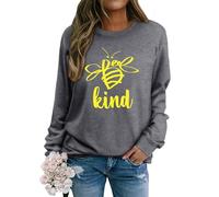 WIEIYM Women's Sweatshirts Be Kind Sweatshirt Cute Bee Graphic Crewneck Sweatshirt Funny Long Sleeve Tops Basic Pullover for Spring Autumn Winter Grey