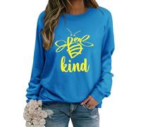 WIEIYM Women's Sweatshirts Be Kind Sweatshirt Cute Bee Graphic Crewneck Sweatshirt Funny Long Sleeve Tops Basic Pullover for Spring Autumn Winter Blue