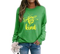 WIEIYM Women's Sweatshirts Be Kind Sweatshirt Cute Bee Graphic Crewneck Sweatshirt Funny Long Sleeve Tops Basic Pullover for Spring Autumn Winter Deep Green