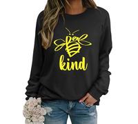 WIEIYM Women's Sweatshirts Be Kind Sweatshirt Cute Bee Graphic Crewneck Sweatshirt Funny Long Sleeve Tops Basic Pullover for Spring Autumn Winter Black