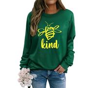 WIEIYM Women's Sweatshirts Be Kind Sweatshirt Cute Bee Graphic Crewneck Sweatshirt Funny Long Sleeve Tops Basic Pullover for Spring Autumn Winter Dark Green