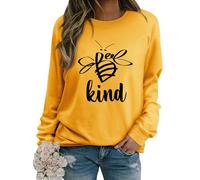 WIEIYM Women's Sweatshirts Be Kind Sweatshirt Cute Bee Graphic Crewneck Sweatshirt Funny Long Sleeve Tops Basic Pullover for Spring Autumn Winter Yellow