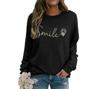 WIEIYM Women's Sweatshirts Smile Sweatshirt Cotton Graphic Crewneck Sweatshirt Funny Long Sleeve Tops Basic Pullover for Spring Autumn Winter
