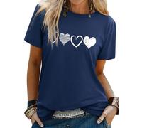 WIEIYM Women's T-Shirts Love Heart Print Ladies T Shirts Valentine's Day Tshirt Summer T Shirt Unisex Crew Neck Short Sleeve Tops Navy