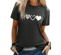WIEIYM Women's T-Shirts Love Heart Print Ladies T Shirts Valentine's Day Tshirt Summer T Shirt Unisex Crew Neck Short Sleeve Tops Deep Grey
