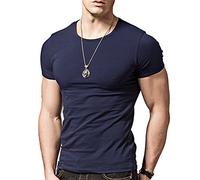 Wiekose Gym Mens Short Sleeves T-Shirt Crew-Neck - Blue - Large