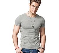 Wiekose Gym Mens Short Sleeves T-Shirt Crew-Neck - Grey - Medium