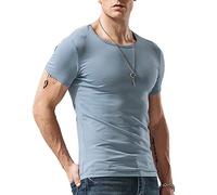 Wiekose Gym Mens Short Sleeves T-Shirt Crew-Neck - sky blue - Large