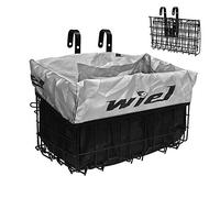 Wiel Bike Basket with Black Liner Rainproof Cover, Folding Steel Bicycle Basket Easy Install to Front Handlebar or Rear Rack, Heavy-duty Metal Wire Bearing 33 lbs for Commuter Grocery Shopping Picnic