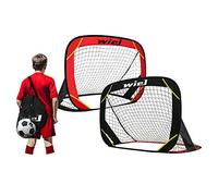 Wiel Pop Up Football Goals, Set of 2 Portable Kids Football Nets for Garden Training and Team Game, 48x32 Inch Foldable Red/Black Goal Set with Carry Bag Includes Mesh Ball Compartment