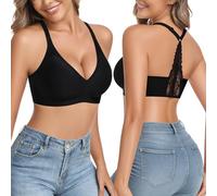 Wiepux Halter Neck Bras for Women Padding Wireless Bralettes Backless Bra Floral Lace Y-Back Crop Top Bra V-Neck Design Sexy Bra for Everyday Party Dating (Black, S)