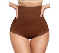 Wiepux Lace Tummy Control Knickers for Womens, Seamless High Waisted Shapewear Shorts Comfort Light Shaping Invisible Underwear for Everyday Wear, Office, Date & Lounge (Brown, XXL)