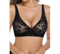 Wiepux Push Up Bras for Women Sexy Deep V Bra Soft Padded Adjustable Strap Wireless Lace Bra Comfort Bralette for Low Cut Crop T-Shirts Office Evening Out (Black, S)