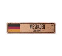 WIESBADEN GERMANY Vintage Street Sign German flag city country road wall rustic