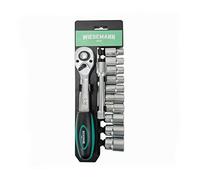 WIESEMANN 1893 Socket Wrench Set 12 pcs with 1/2" Ratchet, 10mm - 24mm Hexagon bit Inserts and Extension 125mm Chrome Vanadium Steel with Holder from I 80065