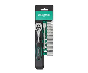 WIESEMANN 1893 Socket Wrench Set 12 pcs with 1/4" Ratchet, 4mm - 13mm Hexagon Inserts and Extension 100mm Made of Chrome Vanadium Steel with Holder from I 80003