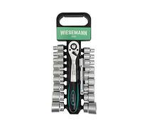 WIESEMANN 1893 Socket Wrench Set 20 pcs with 1/2" Ratchet, 8mm - 32mm Hexagon bit Inserts and Extension 125mm Chrome Vanadium Steel with Holder from I 80041
