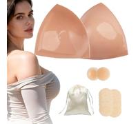 Wieysdoo Double Sided Adhesive Bra Pads, Push-Up Lift Inserts, Beige, 1 Set | Skin-friendly lightly padded sweatproof pads provide lift & strong full support for B-DDD+ under deep-V dresses, reusable