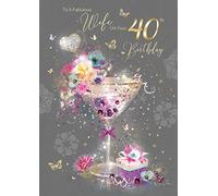 Wife 40th Birthday Card from The Grace Range by Cherry Orchard Complete with Gold Envelope and Gold Foil Detailing …