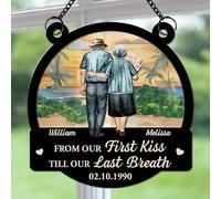 Wife and Husband Personalized Suncatcher - from Our First Kiss Custom Acrylic Decor with Hanging Chain for Couple, Birthday Gift for Him Her Wedding Anniversary Home Decoration