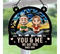 Wife and Husband Personalized Suncatcher - You and Me We Got This Custom Acrylic Decor with Hanging Chain for Couple, Birthday Gift for Him Her Wedding Anniversary Home Decoration